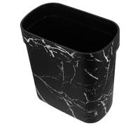 NUOBESTY Cubo de Basura Estrecho sin Tapa Diseño Mármol, Plástico Resistente, Ovalado Negro, 1 Unidad, Papelera para Baño y Cocina, Contenedor Fácil de Limpiar y Antimancha para Hogar