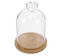 NUOBESTY Cúpula de Vidrio Transparente con Base de Madera Forma de Corazón para Exhibir Velas Aromáticas Flores Preservadas y Objetos Decorativos Campana Decorativa Versátil para Hogar