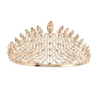 NUOBESTY Diadema de Boda de Aleación Color Champán Cristales y Gemas de Imitación, Tocado Nupcial Dorado, Tiara Grande para Novia, Accesorio Romántico para Peinados de Ceremonia