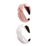 NUOBESTY Diadema de Cuero PU para Mujer 2 Piezas Nudo Decorativo Colores Rosa y Blanco Ajustable y Ligera para Yoga Lavado Facial y Deportes