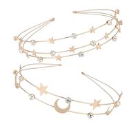NUOBESTY Diadema Multicapa Metálica 2 Piezas Gemas de Imitación, Tamaño Único, Decoraciones de Estrella y Luna, Tocado para Mujer y Niña, Adecuado para Bodas, Fiestas y Uso Diario