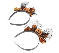 NUOBESTY Diademas Diseño de Calabaza para Halloween, 2 Piezas, Diademas de Malla Lazo Naranja, Tamaño Moderado, Accesorios Cabello de Fiesta y Decoración Temática