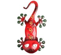 NUOBESTY Escultura Colgante de Gecko de Metal Rojo para Pared, Decoración de Jardín y Terraza, Adorno Artesanal Resistente para Exteriores E Interiores, Manualidad Decorativa Única