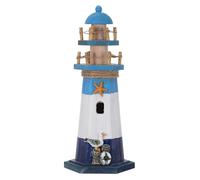 NUOBESTY Figura Decorativa de Faro de Madera Azul y Blanco Acabado Mate y Colocación Estable Estilo Mediterráneo para Estanterías y Jardín