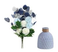NUOBESTY Florero de Cerámica Azul Pequeño con Ramo de Hortensias Artificiales Decorativas, Adorno Floral Delicado para Decoración del Hogar, Bodas y Fiestas, Ramo Falso de Flores Simuladas