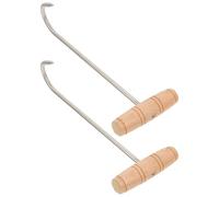 NUOBESTY Ganchos para Carnicería Tipo T de Acero Inoxidable Mango de Madera Gancho para Carne de 28 CM 2 Unidades Adecuado para Procesamiento de Carne Colgar y Volteo en Cocina y