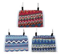 NUOBESTY Hamaca para Loros 3 Piezas Pequeña Patrón Azul y Rojo, Cabaña Colgante Triangular para Pájaros, Cama Colgante Segura para Descanso y Juego en Jaulas de Mascotas