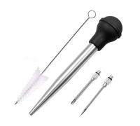 NUOBESTY Inyector de Pavo Negro de Silicona y Acero Inoxidable para Barbacoa, Cepillo de Limpieza Incluido, Mejora el Sabor y Ablanda la Carne en Cocina