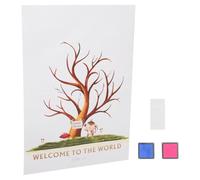 NUOBESTY Juego de Decoración para Revelar el Género Ñiño, Libro de Visitas Árbol de Huellas Dactilares, Kit Completo Cartel E5-1, 2 Almohadillas de Tinta Azul y Rosa, 1 Hoja de Pegatinas