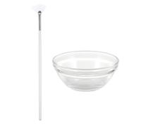 NUOBESTY Juego de Pinceles Aplicadores para Mascarilla Facial 2 Piezas, Pincel Abanico Grande de Cerdas Suaves y Tazón de Vidrio para Mezclar Mascarillas, Herramienta Profesional