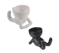 NUOBESTY Maceta de Cerámica Creativa Diseño Humano Gateando Juego de 2 Piezas Blanco y Negro Contenedor para Suculentas y Plantas Pequeñas Decoración para Escritorio y Hogar