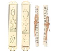 NUOBESTY Mezuzá Decorativa de Metal Dorado para Puerta Par de Símbolos Judíos Religiosos Diseño Retro Compacto Decoración Religiosa para Hogar y Bendición de Entrada