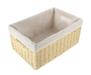 NUOBESTY Organizador de Escritorio Cesta Tejida Forro Beige 31X20X15 CM para Guardar Artículos Diversos y Servir Pan 1 Pieza