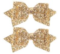NUOBESTY Pasadores Pelo para Niñas 2 Piezas Purpurina Grandes, Lazos de Tela Metálica en Color Dorado, Accesorios Cabello Adecuado para Fiestas y Uso Diario