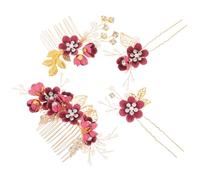 NUOBESTY Peineta para Novia Flores Grandes Rojo Intenso Juego de 4 Piezas Horquillas para Boda Accesorios Románticos Cabello Tocado Elegante para Ceremonia y Fiesta