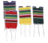 NUOBESTY Ponchos Mexicanos de Botella 4 Piezas Estampado de Rayas Coloridas, Mini Sarapes de Algodón en Morado, Rojo, Amarillo y Verde, Decoración para Botellas de Cerveza y Vino en