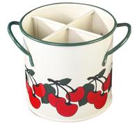 NUOBESTY Porta Cubiertos Vintage de Hierro 4 Compartimentos Organizador Multifunción para Utensilios de Cocina Cesto para Cubiertos Diseño Retro y Estampado de Cerezas Adecuado para