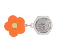 NUOBESTY Reloj de Enfermera Digital Clip Retráctil y Diseño Floral Naranja, Ligero y Resistente, Adecuado para Procedimientos Médicos y Entornos Sanitarios