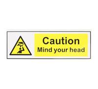 NUOBESTY Señal de precaución autoadhesiva "Mind Your Head" 20x6.6 cm para techos bajos, adhesivo resistente y duradero para almacenes, escuelas y fábricas, señal de advertencia de seguridad