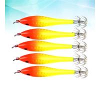 NUOBESTY señuelos de Pesca Luminosos 5pcs, anzuelos de Calamar de plástico Amarillo, Forma de pez pequeño, para Pescador, Agua Dulce y Salada Color Aleatorio
