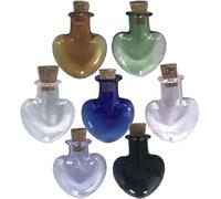 NUOBESTY Set de 7 Botellas Decorativas de Vidrio Forma de Corazón, Pequeñas, Transparentes, Tapón de Corcho, Ideales para Recuerdos, Manualidades y Decoración del Hogar