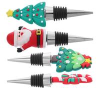 NUOBESTY Tapones de Vino Navideños Reutilizables 4 Piezas Selladores de Acero Inoxidable Diseño Árbol de Navidad Papá Noel y Bastón Dulce Cierre Hermético para Botellas de Vino y