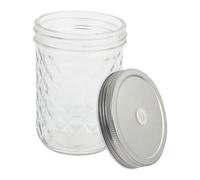 NUOBESTY Tarro con Pajita 500 Ml de Vidrio Transparente con Diseño Diamante, Set de 4 Frascos Multifuncionales para Jugo, Leche y Bebidas Calientes, con Tapa Hermética para Uso en Hogar