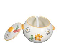 NUOBESTY Tarro de Cerámica para Grasa con Tapa Integrada y Cuchara Resistente al Calor Tamaño Mediano Doble Asa Recipiente para Almacenar Manteca Cocina Adecuado para Uso Doméstico