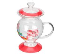 NUOBESTY Taza de Café de Cristal Vintage Tapa Roja 230 Ml, Vaso Retro de Vidrio para Fiestas y Uso Doméstico, Contenedor de Agua Decorativo y Funcional para Amantes del Café