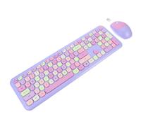 NUOBESTY Teclado y Ratón Inalámbricos para Mujeres, Diseño Punk Colorido, Conexión USB sin Batería, Uso en Oficina y Estudio, Conjunto Compacto Púrpura Multicolor