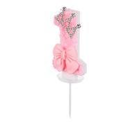 NUOBESTY Vela de Cumpleaños Número 1 Rosa Diseño de Lazo Encantador y Corona, Cera de Ignición Rápida y Combustión Estable para Decoración de Tartas en Fiestas Festivas