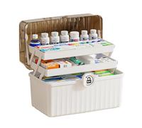 NUODWELL Caja de almacenamiento de medicamentos de 3 capas, caja portátil de primeros auxilios, cesta de almacenamiento médico para el hogar, organizador de medicamentos con compartimentos, para