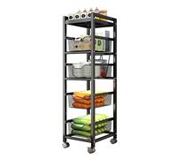 NUODWELL Carrito de almacenamiento de cocina de 5 niveles, carrito de almacenamiento giratorio con ruedas bloqueables, estante de malla estrecho con cajón para oficina, baño, cocina, lavandería (negro
