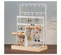 NUODWELL Expositor de joyas, soporte para pendientes, collar y pendientes, árbol de almacenamiento con bandeja para pendientes y agujeros para anillos, pulseras, relojes (blanco)