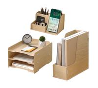 NUODWELL Juego de Organizador de Escritorio de Madera - Bandeja de Papel/Cartas de 3 Niveles/Soporte para Documentos A4/Soporte para Bolígrafos, Organizador de Escritorio y Almacenamiento para