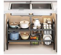 NUODWELL Organizador de cocina de almacenamiento debajo del fregadero, estante expandible de 2 niveles con 4 paneles extraíbles y 4 cestas de almacenamiento, organizador multiusos para cocina, baño