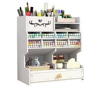NUODWELL Organizador de escritorio con cajón, blanco, gran capacidad, caja de almacenamiento de bolígrafos DIY, estante de almacenamiento de escritorio para oficina, escuela y hogar (Blanco D)