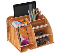 NUODWELL Organizador de escritorio de madera con estación de acoplamiento para teléfono, organizador de escritorio estacionario de oficina, caja de almacenamiento, accesorios de escritorio (cereza)