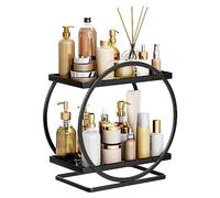 NUODWELL Organizador de maquillaje para tocador, organizador de encimera de baño de 2 niveles, estante de almacenamiento de cosméticos para el cuidado de la piel, organizador de perfume de metal para