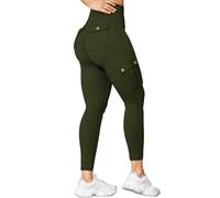 Nuofengkudu Cintura Alta Cargo Leggins Deportivos Mujer Push up Bolsillos Fruncido Gluteos Leggings Tobilleras Mallas Elasticos Pantalon Deporte Fitness Pilates Yoga Danza Verde Militar 2XL