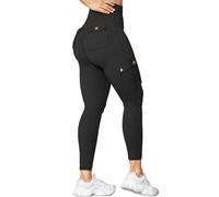 Nuofengkudu Cintura Alta Cargo Leggins Deportivos Mujer Push up Bolsillos Fruncido Gluteos Leggings Tobilleras Mallas Elasticos Pantalon Deporte Fitness Pilates Yoga Danza Negro L