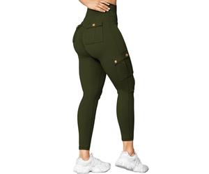 Nuofengkudu Cintura Alta Cargo Leggins Deportivos Mujer Push up Bolsillos Fruncido Gluteos Leggings Tobilleras Mallas Elasticos Pantalon Deporte Fitness Pilates Yoga Danza Verde Militar XS