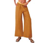 Nuofengkudu Fluido Pantalones Anchos Mujer Verano Elegante Palazzo Sólido Cintura Elastica Cordón Ajustable 3 Bolsillos Pull on Ligero Boho Yoga Pantalon Frescos Comodos Playa Casual Marrón L