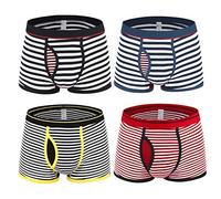 Nuofengkudu Hombre Chico Adolescente 4 Pack Raya Print Bóxers Ajustados Braguitas Ropa Interior Mutande Deporte Elástico Pantalones Cortos Trunks-1 Tamaño XL