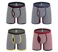Nuofengkudu Hombre Chico Adolescente 4 Pack Raya Print Bóxers Ajustados Braguitas Ropa Interior Mutande Deporte Elástico Pantalones Cortos Boxers-1 Tamaño XL