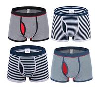 Nuofengkudu Hombre Chico Adolescente 4 Pack Raya Print Bóxers Ajustados Braguitas Ropa Interior Mutande Deporte Elástico Pantalones Cortos Trunks-2 XXL Cintura Tamaño 94-104CM