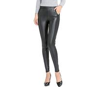 Nuofengkudu Mujer Cintura Alta Imitacion Cuero Leggings Bolsillos Tallas Grandes Lisos Largos Vintage Mallas Pantalones Fiesta Club (Negro,3XL)