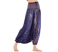 Nuofengkudu Mujer Harem Pantalones Jumpsuit Boho Cintura Alta Verano Playa(Morado Azul Pavo)