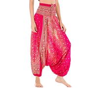 Nuofengkudu Mujer Harem Pantalones Jumpsuit Boho Cintura Alta Verano Playa(Rose Pavo)