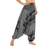 Nuofengkudu Mujer Harem Pantalones Jumpsuit Boho Cintura Alta Verano Playa(S-Elefante Negro)